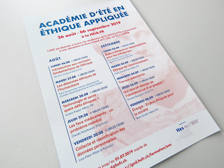 Plakat A3 für die jährlich stattfindende Académie d'été en éthique apliquée Plakat A3 für die jährlich stattfindende Académie d'été en éthique apliquée